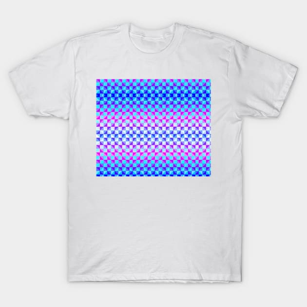 Pink and Blue Holographic Checkered Pattern T-Shirt by saradaboru